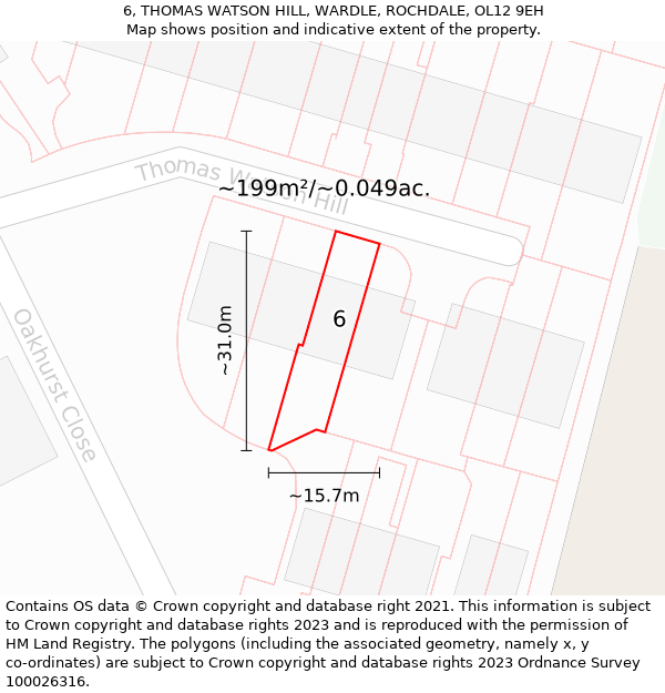 6, THOMAS WATSON HILL, WARDLE, ROCHDALE, OL12 9EH: Plot and title map