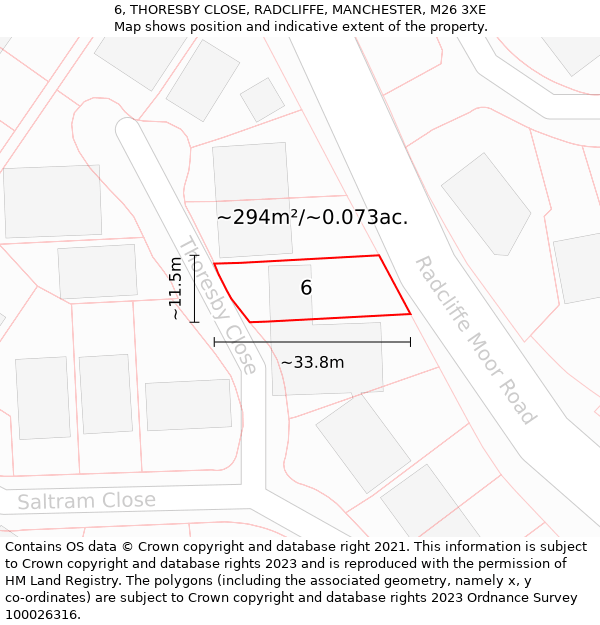 6, THORESBY CLOSE, RADCLIFFE, MANCHESTER, M26 3XE: Plot and title map