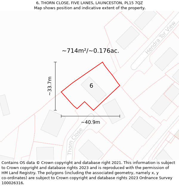 6, THORN CLOSE, FIVE LANES, LAUNCESTON, PL15 7QZ: Plot and title map