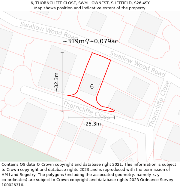6, THORNCLIFFE CLOSE, SWALLOWNEST, SHEFFIELD, S26 4SY: Plot and title map