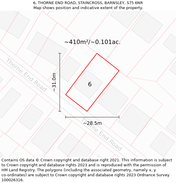 6, THORNE END ROAD, STAINCROSS, BARNSLEY, S75 6NR: Plot and title map