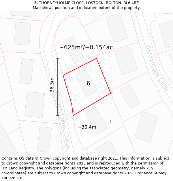 6, THORNEYHOLME CLOSE, LOSTOCK, BOLTON, BL6 4BZ: Plot and title map