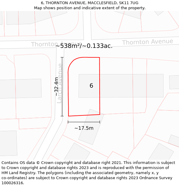 6, THORNTON AVENUE, MACCLESFIELD, SK11 7UG: Plot and title map