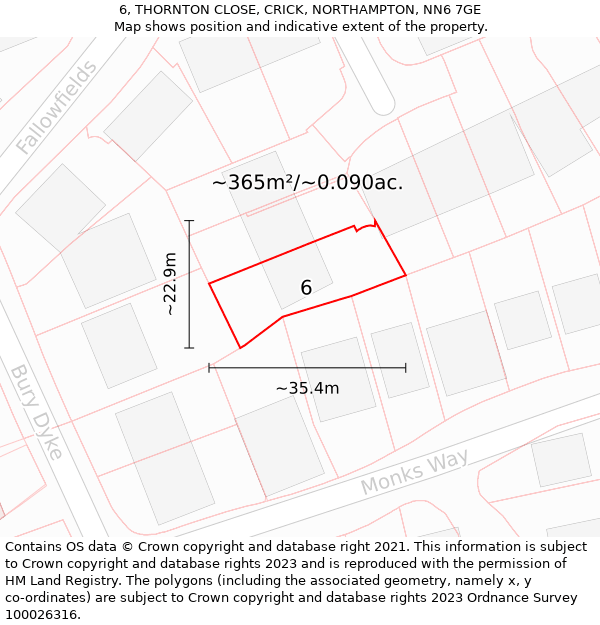 6, THORNTON CLOSE, CRICK, NORTHAMPTON, NN6 7GE: Plot and title map