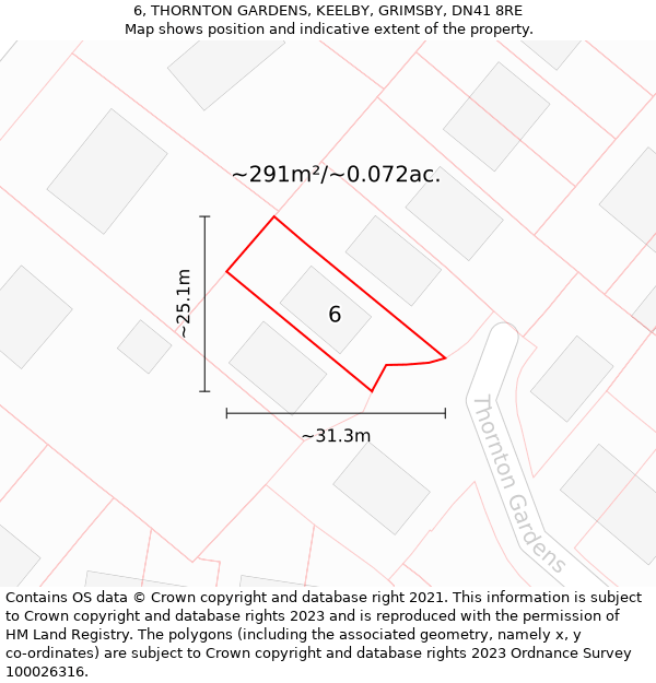 6, THORNTON GARDENS, KEELBY, GRIMSBY, DN41 8RE: Plot and title map
