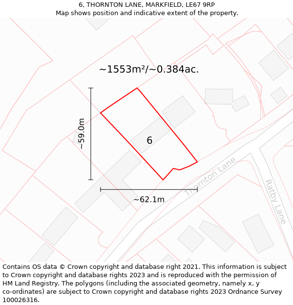 6, THORNTON LANE, MARKFIELD, LE67 9RP: Plot and title map