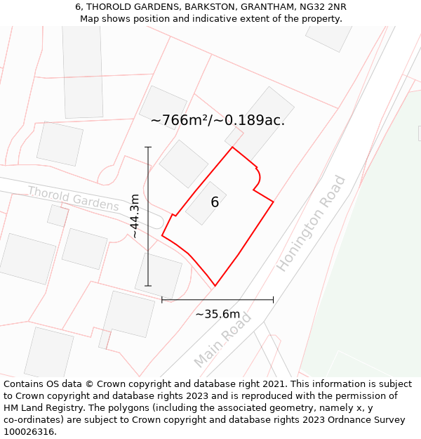 6, THOROLD GARDENS, BARKSTON, GRANTHAM, NG32 2NR: Plot and title map