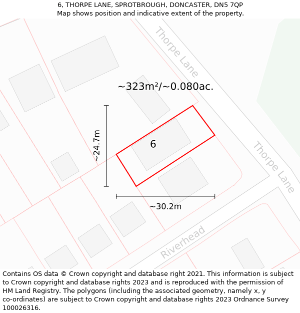 6, THORPE LANE, SPROTBROUGH, DONCASTER, DN5 7QP: Plot and title map