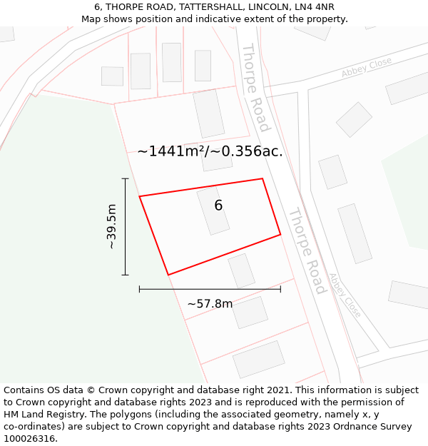 6, THORPE ROAD, TATTERSHALL, LINCOLN, LN4 4NR: Plot and title map