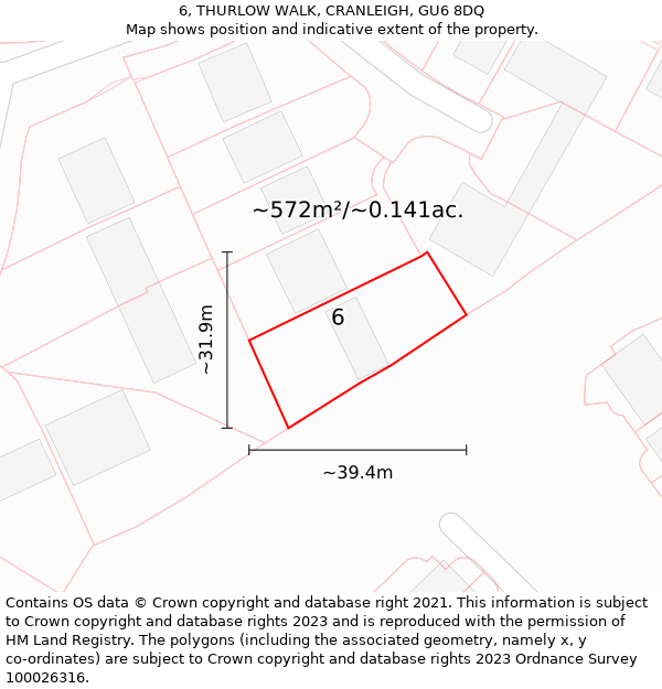 6, THURLOW WALK, CRANLEIGH, GU6 8DQ: Plot and title map