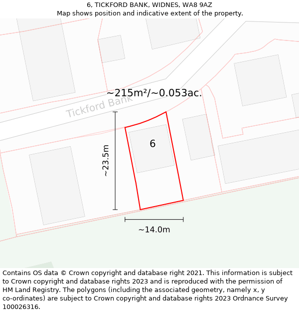 6, TICKFORD BANK, WIDNES, WA8 9AZ: Plot and title map