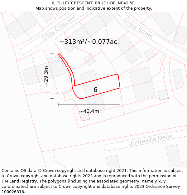 6, TILLEY CRESCENT, PRUDHOE, NE42 5FJ: Plot and title map