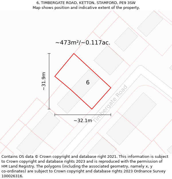 6, TIMBERGATE ROAD, KETTON, STAMFORD, PE9 3SW: Plot and title map