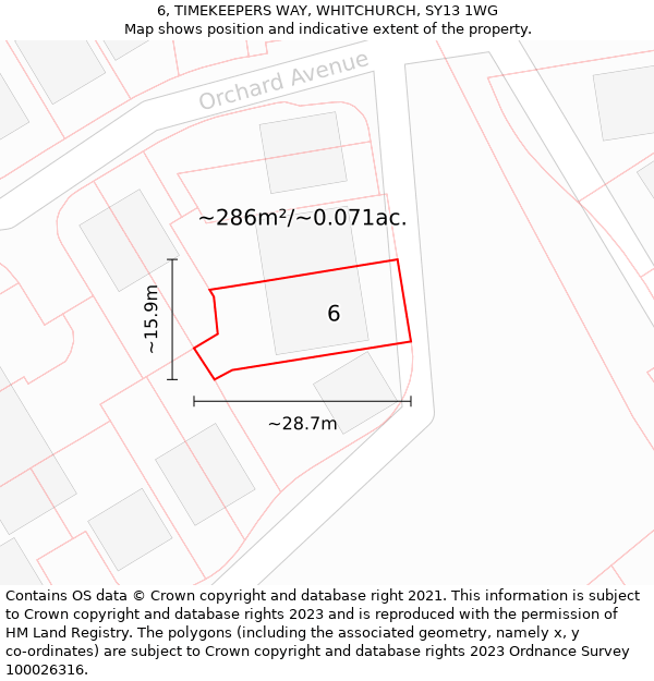 6, TIMEKEEPERS WAY, WHITCHURCH, SY13 1WG: Plot and title map