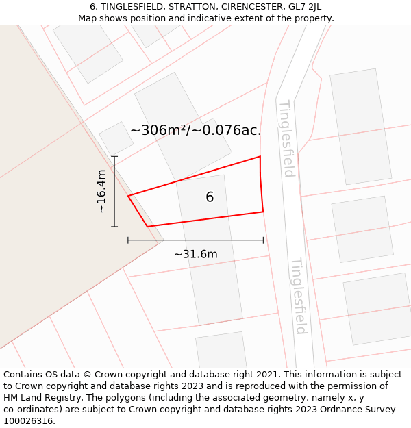 6, TINGLESFIELD, STRATTON, CIRENCESTER, GL7 2JL: Plot and title map