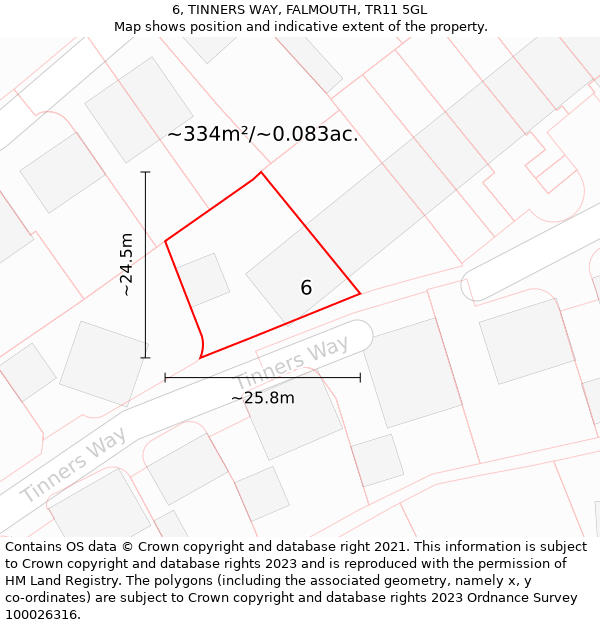 6, TINNERS WAY, FALMOUTH, TR11 5GL: Plot and title map