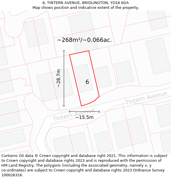 6, TINTERN AVENUE, BRIDLINGTON, YO16 6GA: Plot and title map