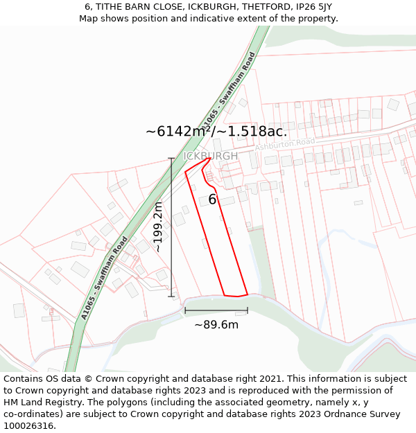 6, TITHE BARN CLOSE, ICKBURGH, THETFORD, IP26 5JY: Plot and title map