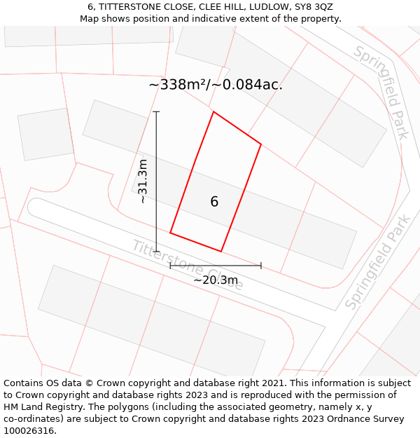 6, TITTERSTONE CLOSE, CLEE HILL, LUDLOW, SY8 3QZ: Plot and title map