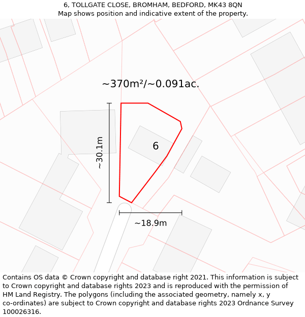 6, TOLLGATE CLOSE, BROMHAM, BEDFORD, MK43 8QN: Plot and title map