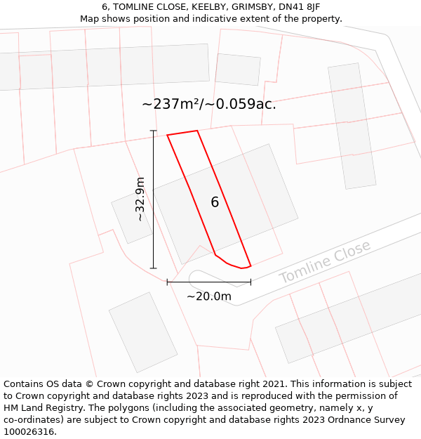6, TOMLINE CLOSE, KEELBY, GRIMSBY, DN41 8JF: Plot and title map