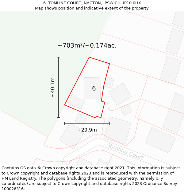 6, TOMLINE COURT, NACTON, IPSWICH, IP10 0HX: Plot and title map