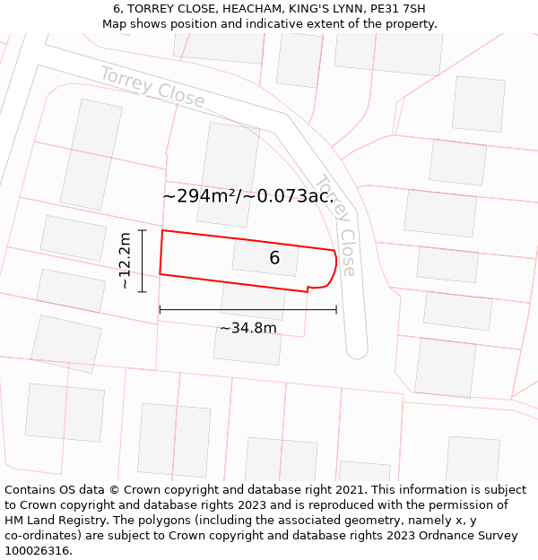 6, TORREY CLOSE, HEACHAM, KING'S LYNN, PE31 7SH: Plot and title map