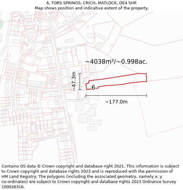 6, TORS SPRINGS, CRICH, MATLOCK, DE4 5HR: Plot and title map