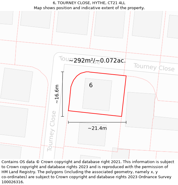 6, TOURNEY CLOSE, HYTHE, CT21 4LL: Plot and title map