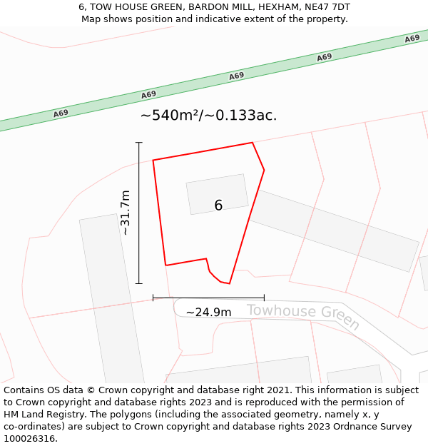 6, TOW HOUSE GREEN, BARDON MILL, HEXHAM, NE47 7DT: Plot and title map