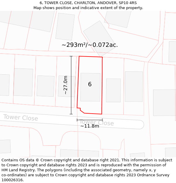 6, TOWER CLOSE, CHARLTON, ANDOVER, SP10 4RS: Plot and title map