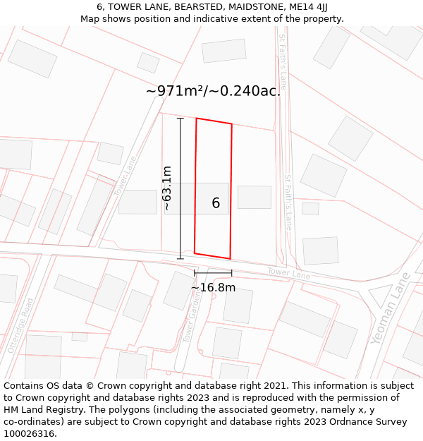 6, TOWER LANE, BEARSTED, MAIDSTONE, ME14 4JJ: Plot and title map