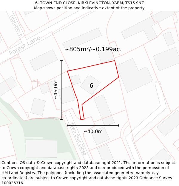 6, TOWN END CLOSE, KIRKLEVINGTON, YARM, TS15 9NZ: Plot and title map