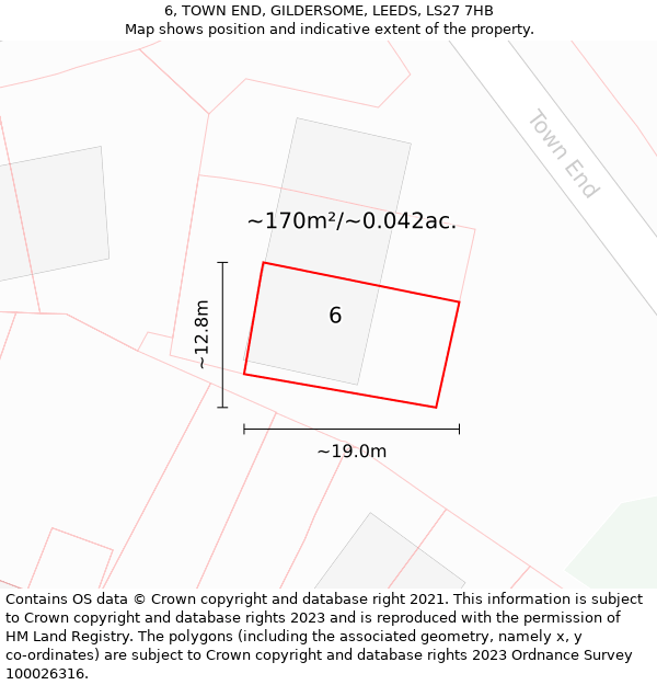 6, TOWN END, GILDERSOME, LEEDS, LS27 7HB: Plot and title map