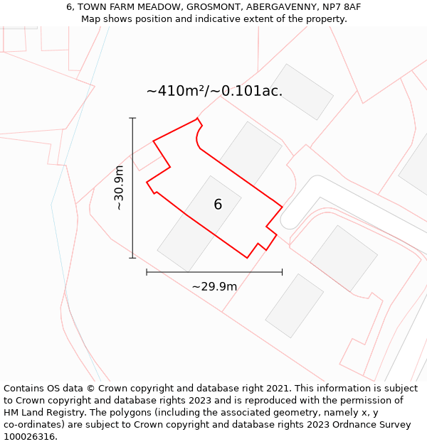 6, TOWN FARM MEADOW, GROSMONT, ABERGAVENNY, NP7 8AF: Plot and title map