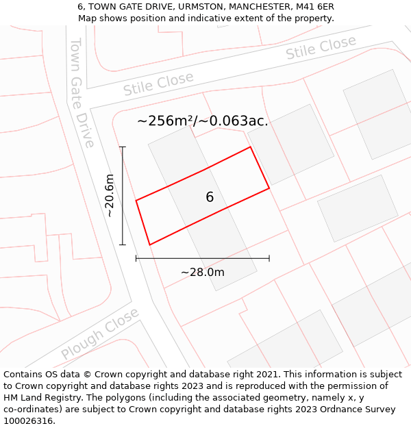 6, TOWN GATE DRIVE, URMSTON, MANCHESTER, M41 6ER: Plot and title map