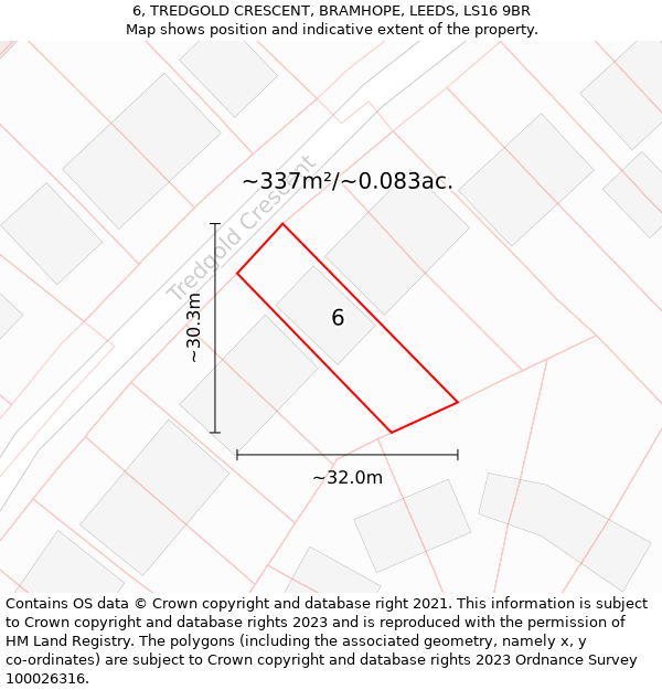 6, TREDGOLD CRESCENT, BRAMHOPE, LEEDS, LS16 9BR: Plot and title map