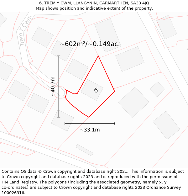 6, TREM Y CWM, LLANGYNIN, CARMARTHEN, SA33 4JQ: Plot and title map