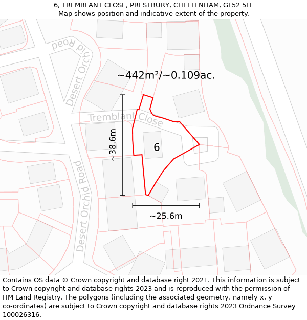 6, TREMBLANT CLOSE, PRESTBURY, CHELTENHAM, GL52 5FL: Plot and title map