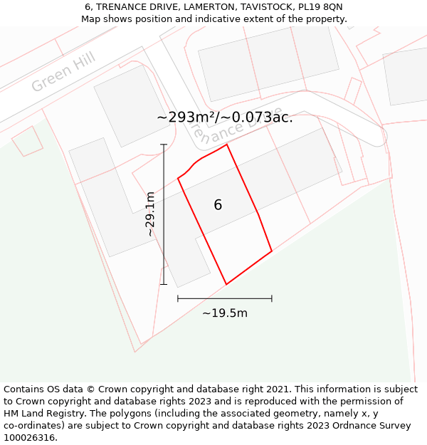 6, TRENANCE DRIVE, LAMERTON, TAVISTOCK, PL19 8QN: Plot and title map