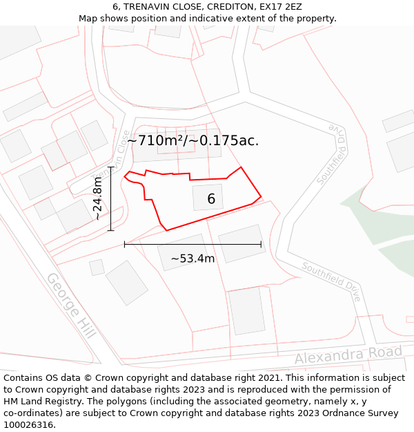 6, TRENAVIN CLOSE, CREDITON, EX17 2EZ: Plot and title map