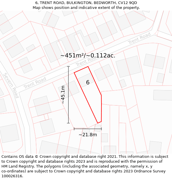 6, TRENT ROAD, BULKINGTON, BEDWORTH, CV12 9QD: Plot and title map