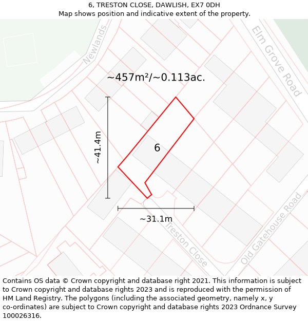 6, TRESTON CLOSE, DAWLISH, EX7 0DH: Plot and title map