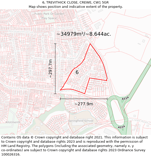 6, TREVITHICK CLOSE, CREWE, CW1 5GR: Plot and title map