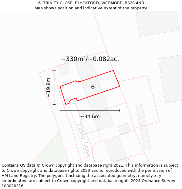 6, TRINITY CLOSE, BLACKFORD, WEDMORE, BS28 4NB: Plot and title map