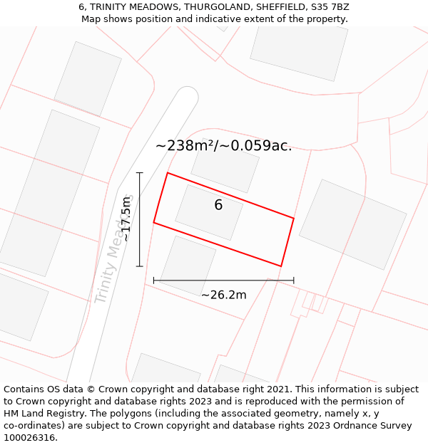 6, TRINITY MEADOWS, THURGOLAND, SHEFFIELD, S35 7BZ: Plot and title map