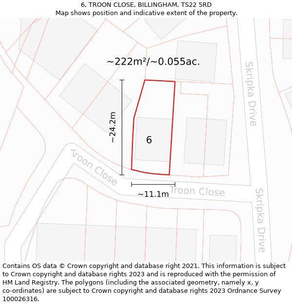 6, TROON CLOSE, BILLINGHAM, TS22 5RD: Plot and title map