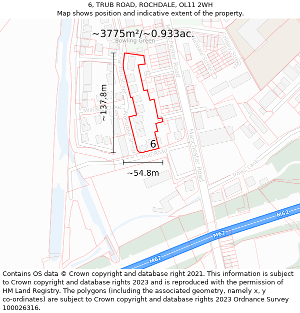 6, TRUB ROAD, ROCHDALE, OL11 2WH: Plot and title map