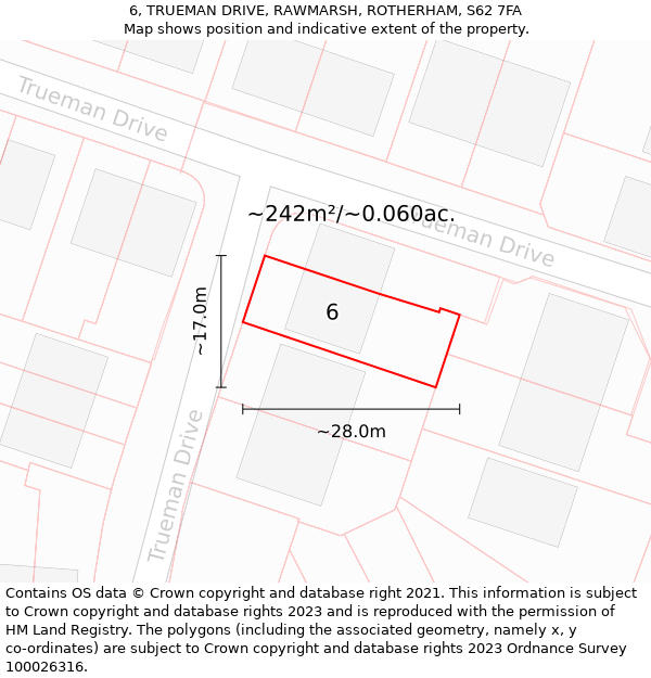 6, TRUEMAN DRIVE, RAWMARSH, ROTHERHAM, S62 7FA: Plot and title map