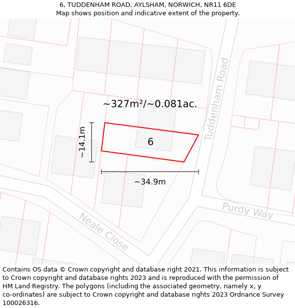 6, TUDDENHAM ROAD, AYLSHAM, NORWICH, NR11 6DE: Plot and title map